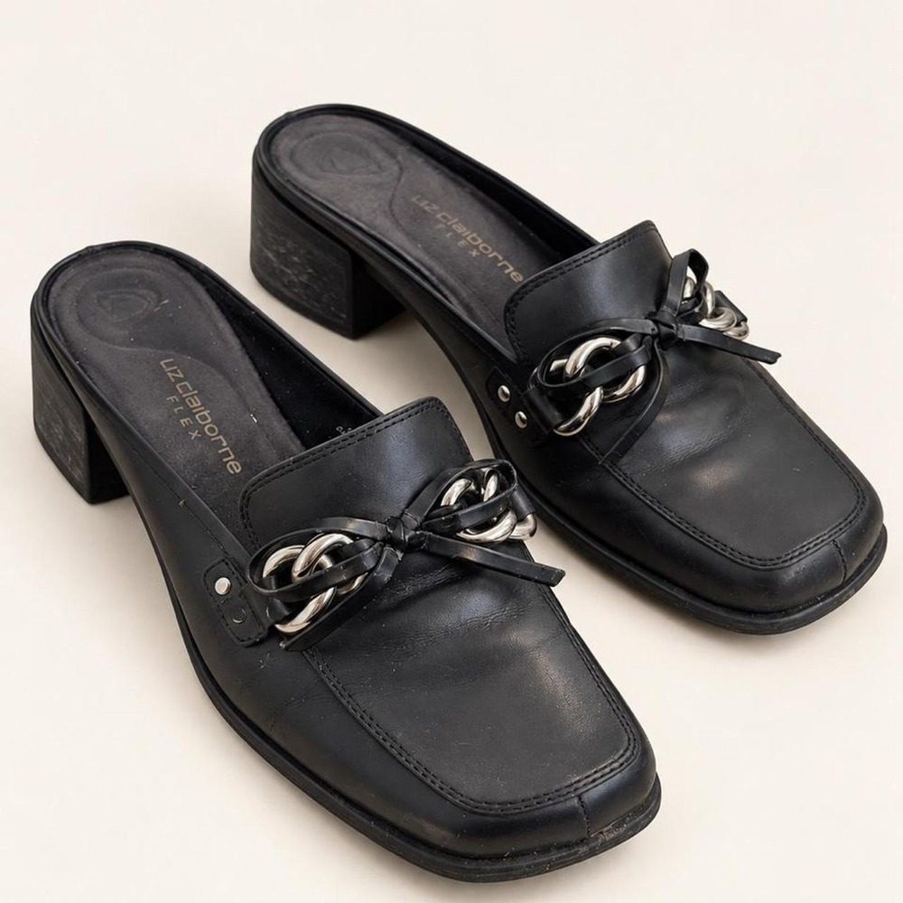 Liz Claiborne Flex Fulton Black Leather Loafer Mules — Size 6.5M